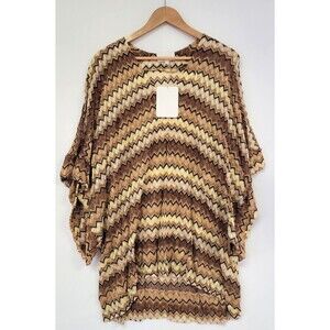 Alexis Womens Gold Brown Zig Zag Cleo Zaggy Tan Short Sleeve Poncho Size M/L NWT